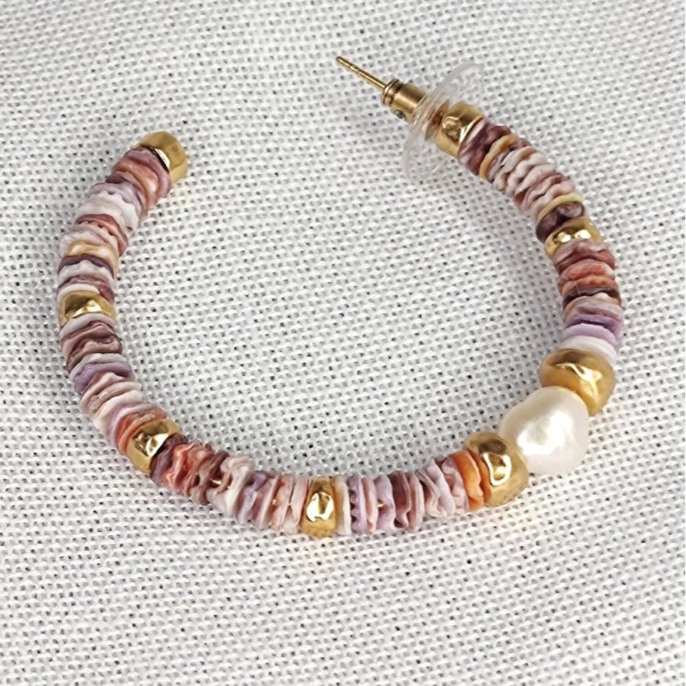 Kendra Scott Lila Vintage Gold Hoop Earrings in Pastel Shells - Picture 8 of 9